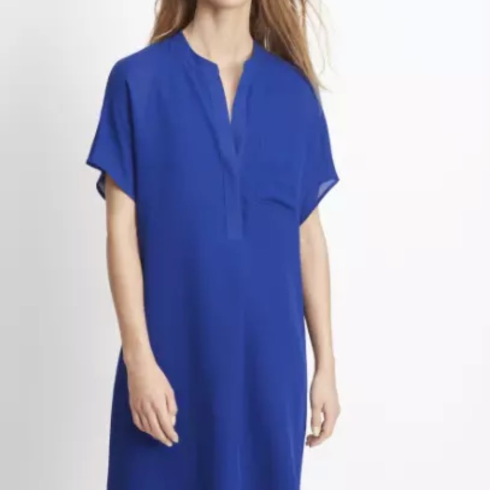 Vince Blue Silk Cap Oversized Popover Dress